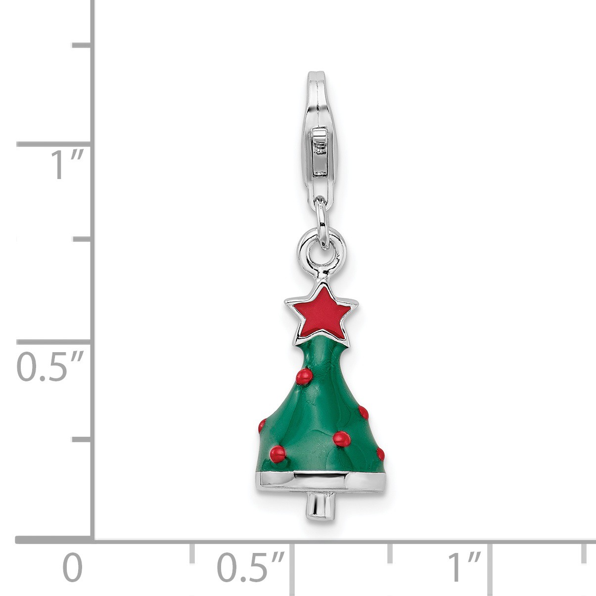 Amore La Vita Silver Polished 3-D Enameled Christmas Tree Charm with Fancy Lobs