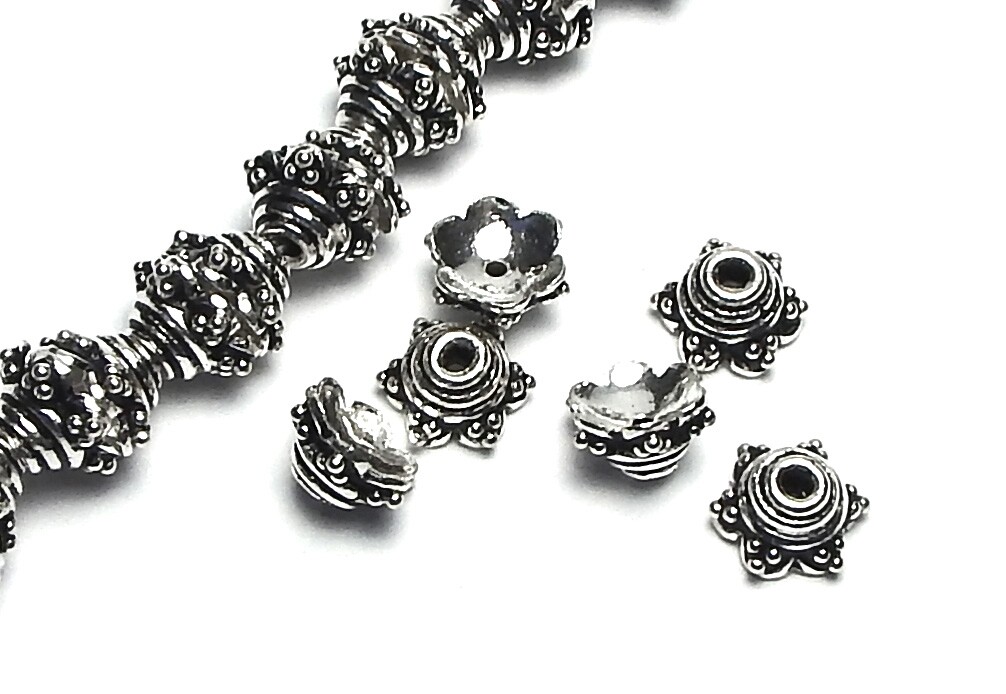 20 Bali Sterling Silver 6.5mm Star Bead Caps #755