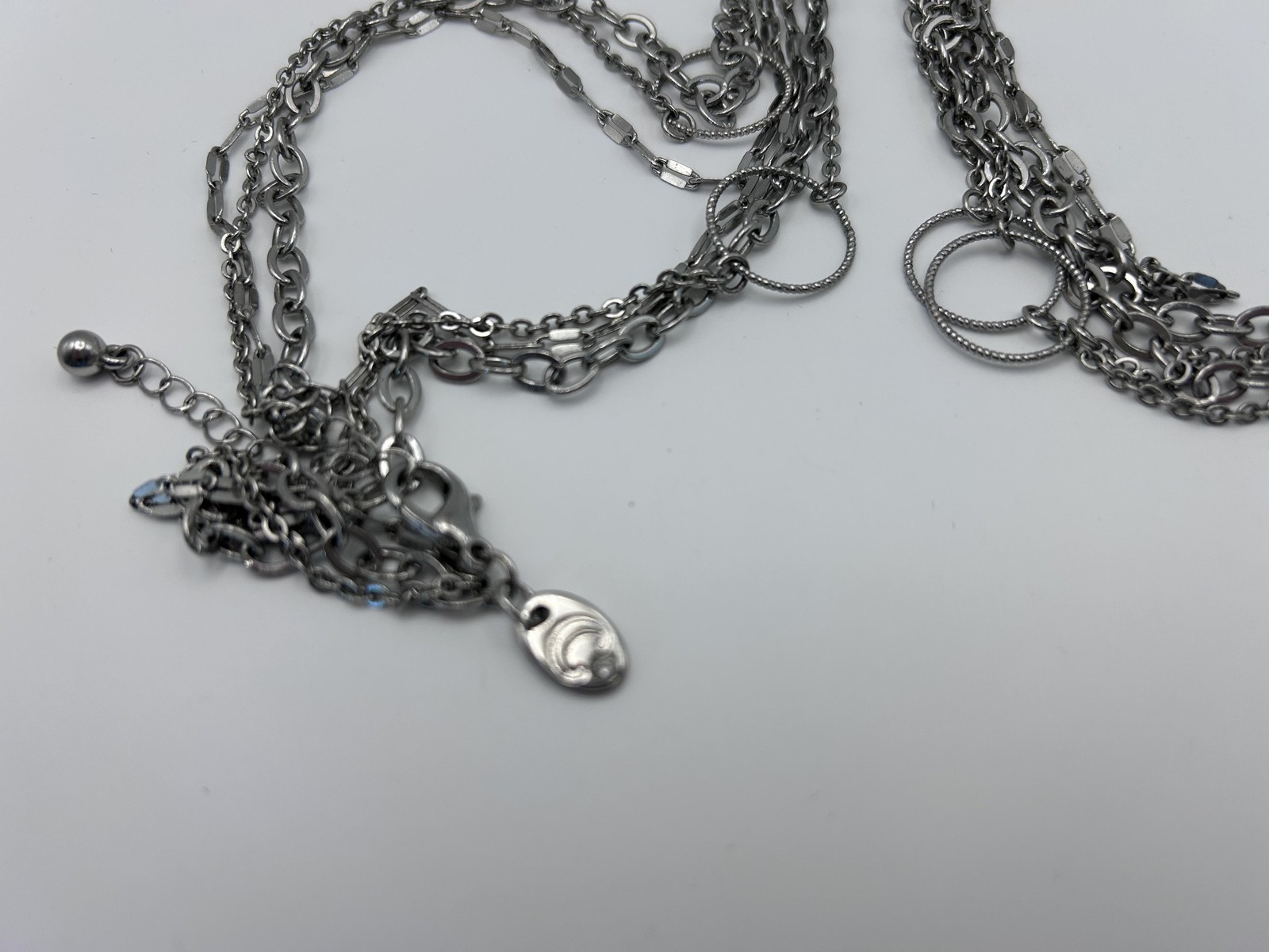 Necklace Silver Tone Layered Circle Station Chain Lobster Clasp Minimalist 18 In