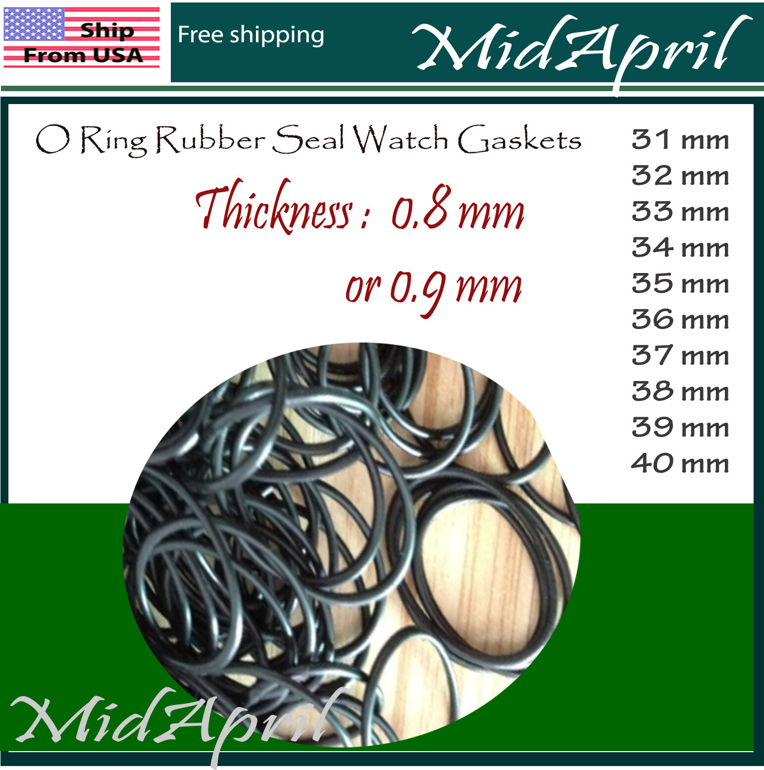 Rubber Watch Case Back O Ring inside 12mm-38mm Thick 0.8 mm 0.9 mm