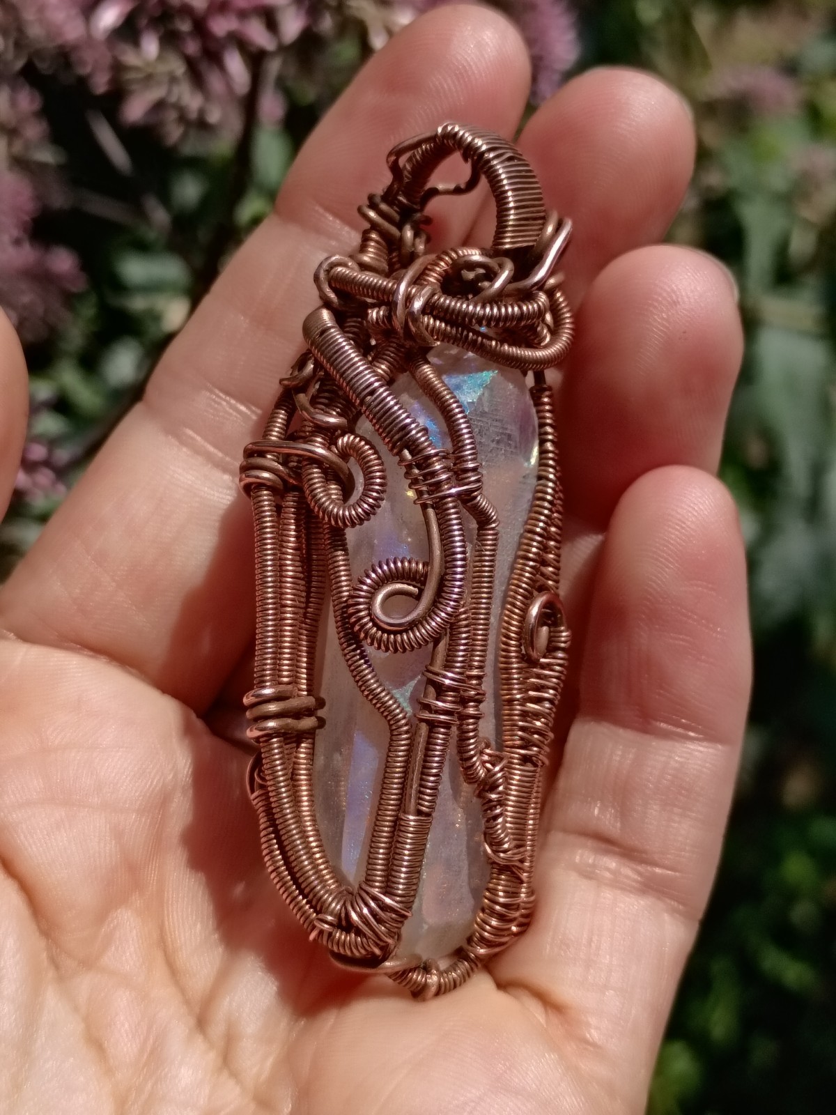 Angel Aura Quartz Crystal Wire Wrap double terminated Copper Pendant Necklace