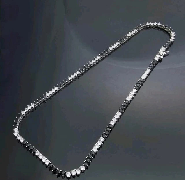 18CT Black & White Diamond Lab Created Tennis Necklace 14K White Gold Plated 18″