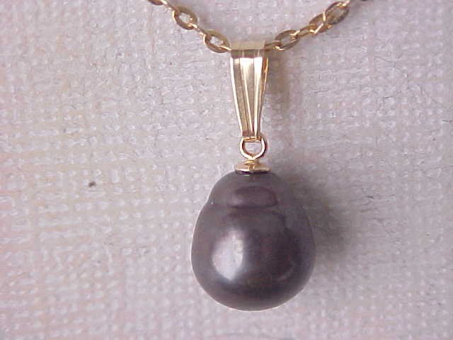 9.5MM X 11.5MM AAA BLACK BROWN PEARL PENDANT SOLID 14K YELLOW GOLD