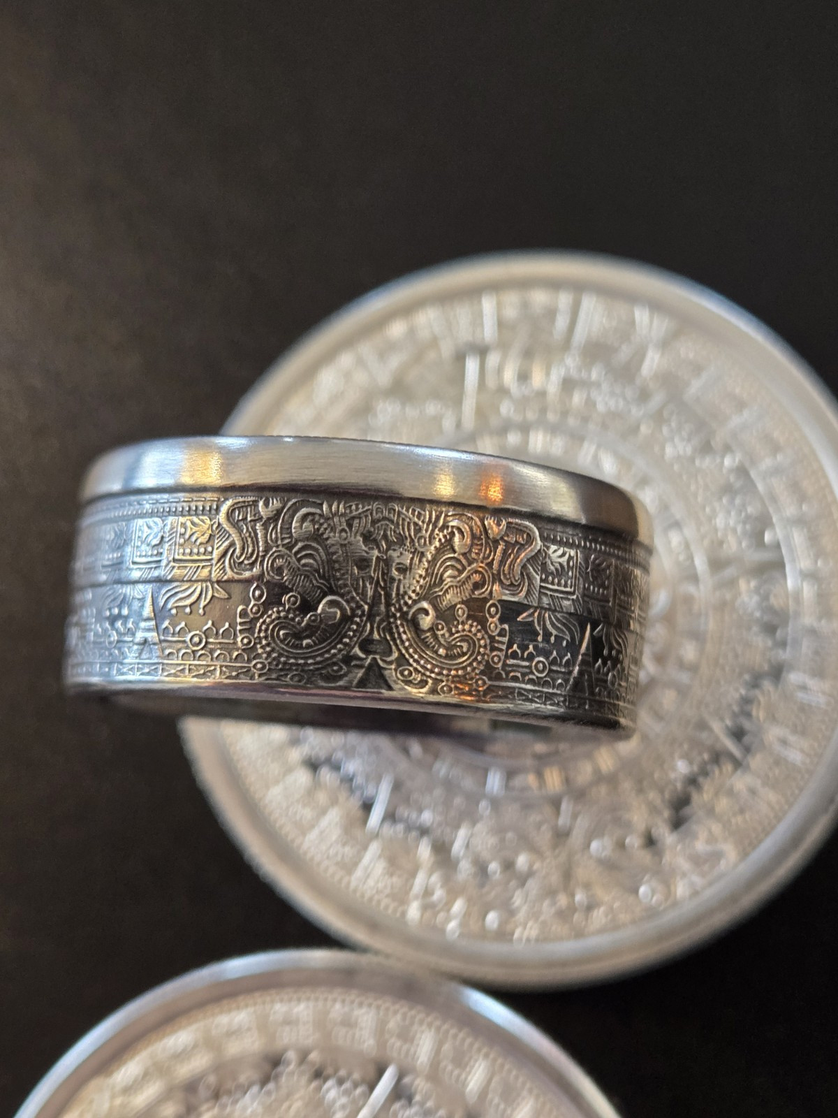 Aztec Calender .999 Pure Silver COIN RING Sz 9-14 Azteca Mayan 1 Troy Oz Coin