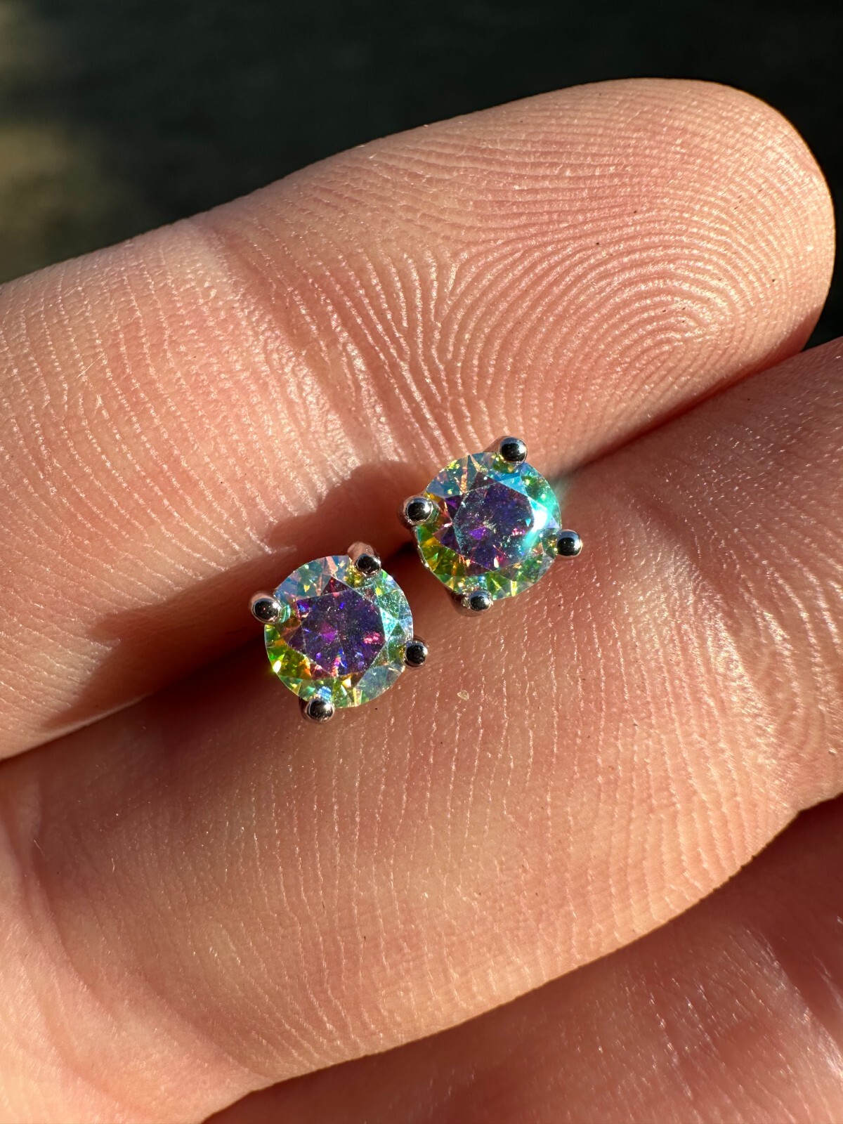 Rainbow Opal Moissanite Screwback Stud Earrings 925 Silver 3-8mm Passes Tester