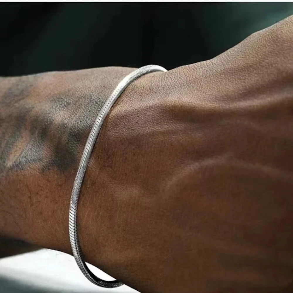 925 Sterling Silver 3mm Snake Chain Bracelet Men Hip Hop Simple Bracelet for Wom
