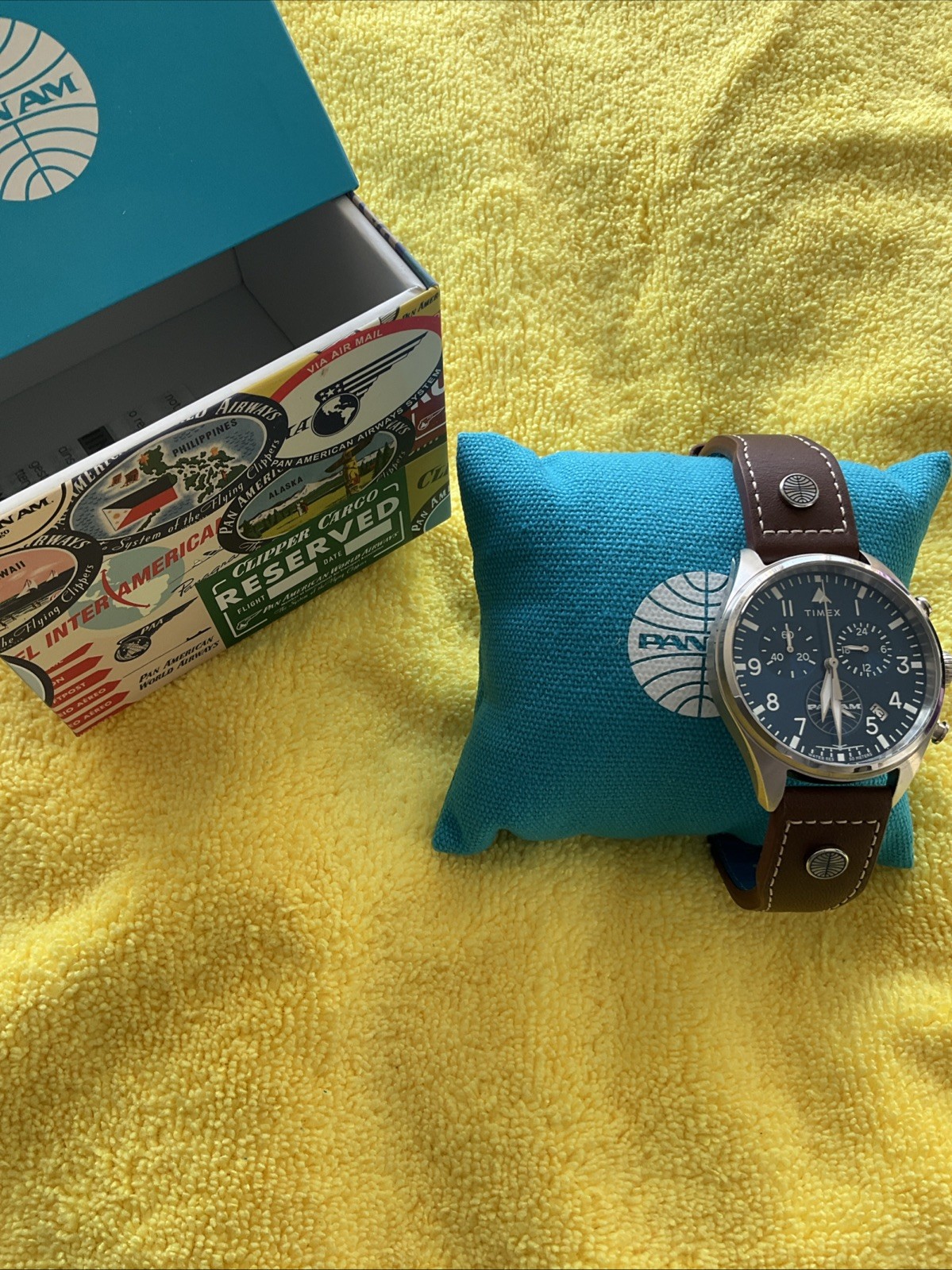 MINT Timex Pan Am 42mm Leather Strap Watch TWG030000 USA SELLER