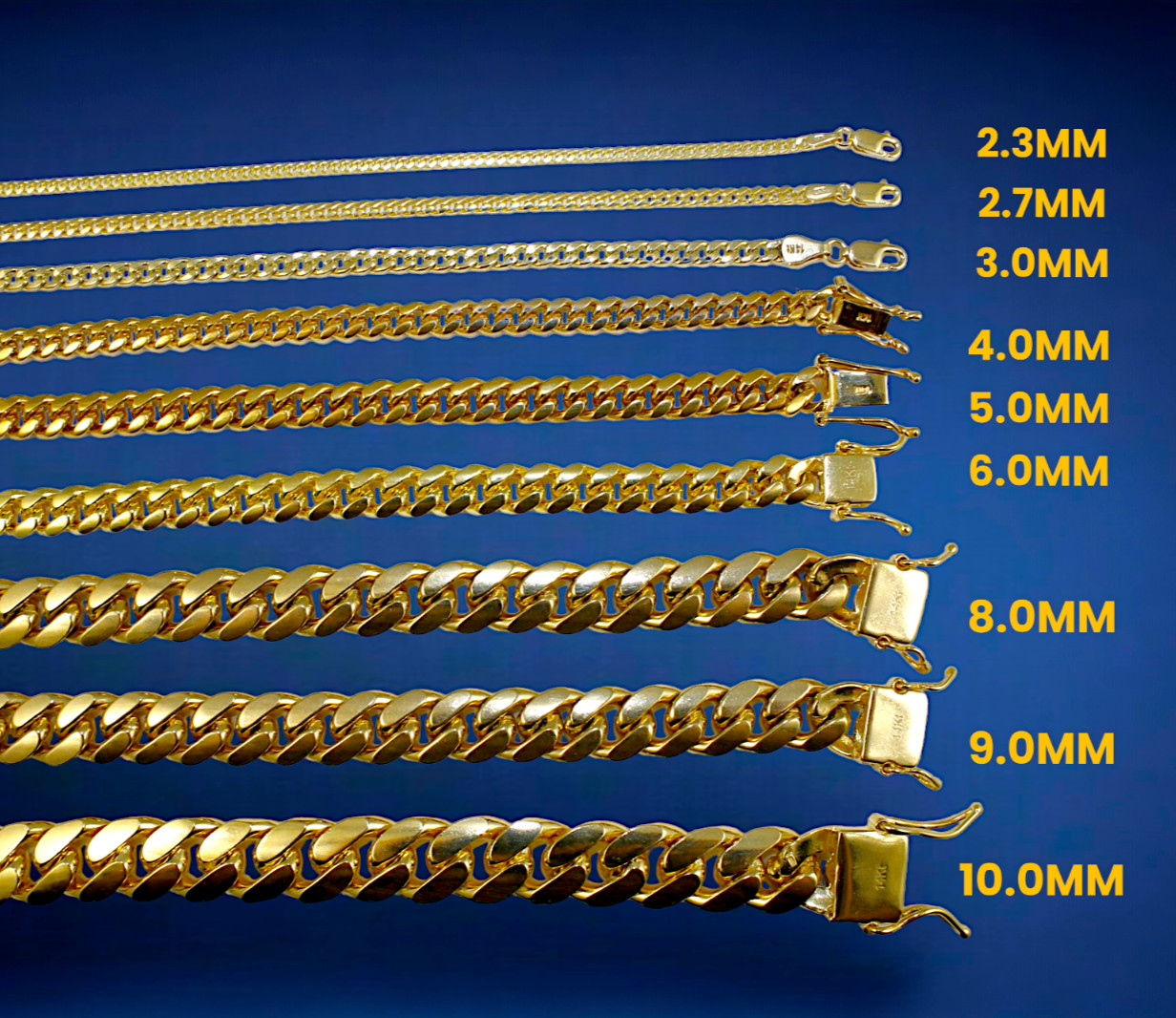 14K Yellow Gold SOLID Miami Cuban Necklace Bracelet Chain Gold 2mm-16mm 7″-30″
