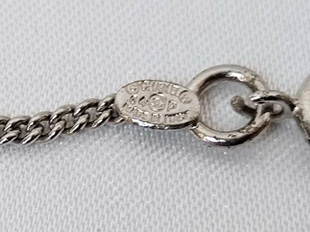 CHANEL Necklace CoCo Mark Heart Clover Charms Silver Length: 15.7 in.