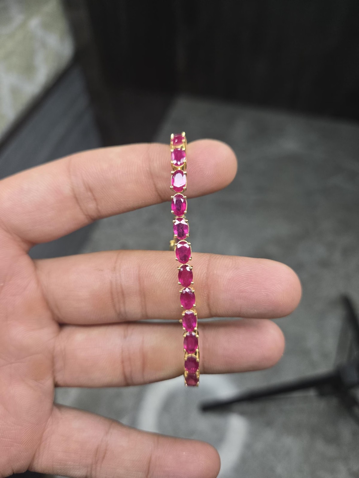 15 Ctw Oval Cut Created Red Ruby Tennis Women’s Bracelet 14K Yellow Gold Plated