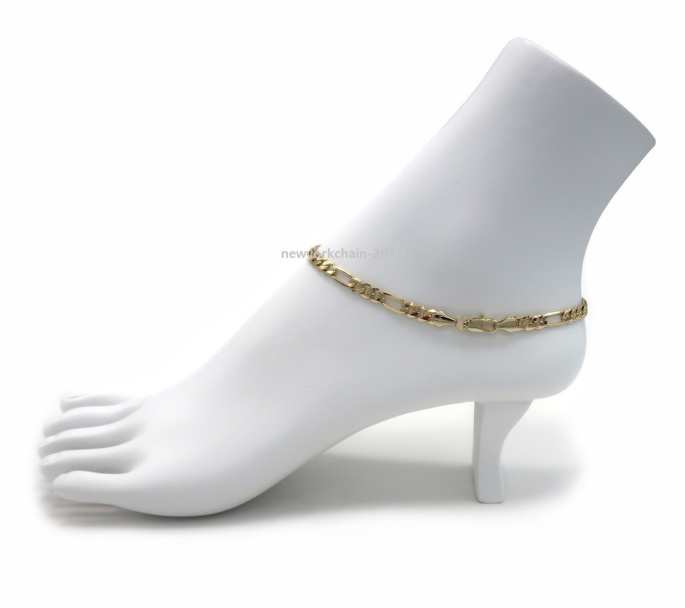 5mm ITALIAN FIGARO LINK CHAIN 10″ ANKLET ANKLE BRACELET 14K GOLD PLATED