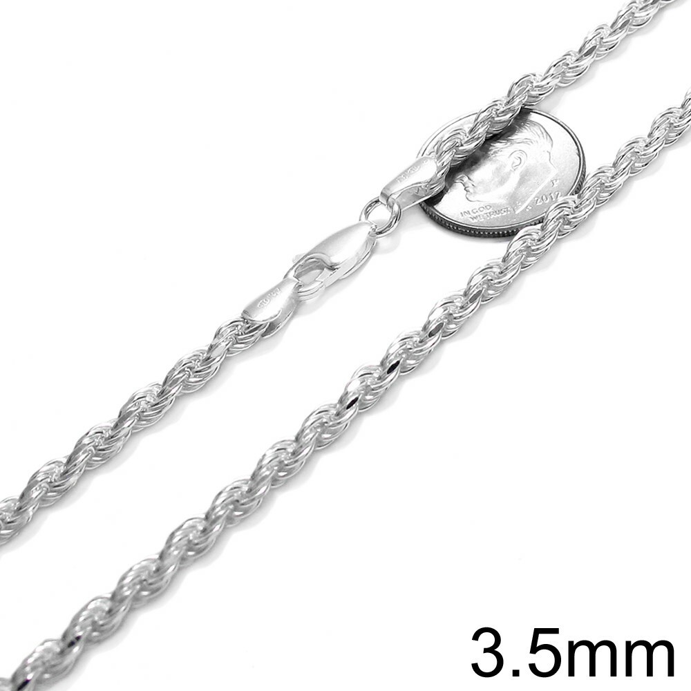 925 Sterling Silver Dia-Cut Rope Chain Necklace w Lobster Lock-Stamped 925 Italy