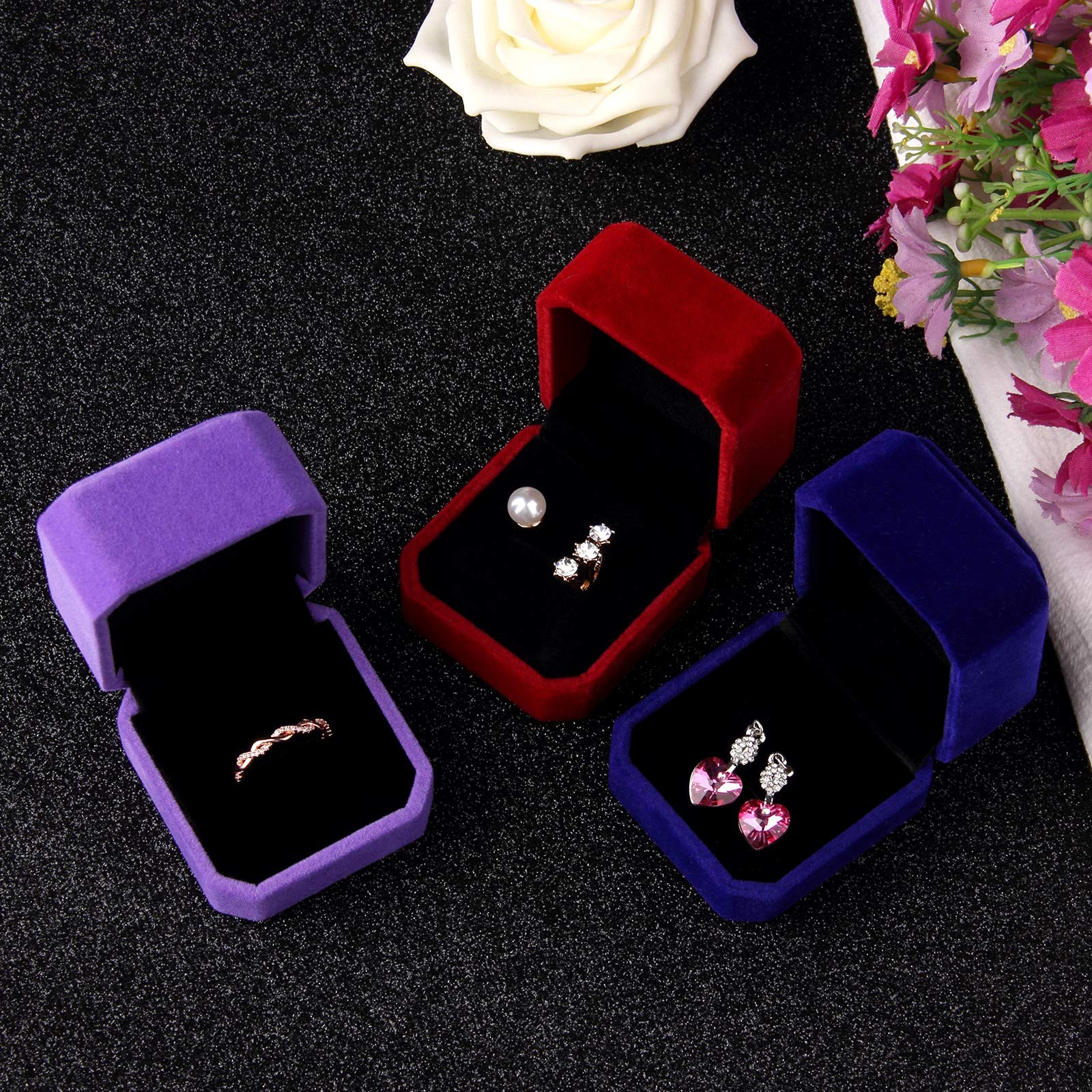 Lamoutor 9Pcs Velvet Ring Box Earring Box Jewelry Gift Box Assorted Color