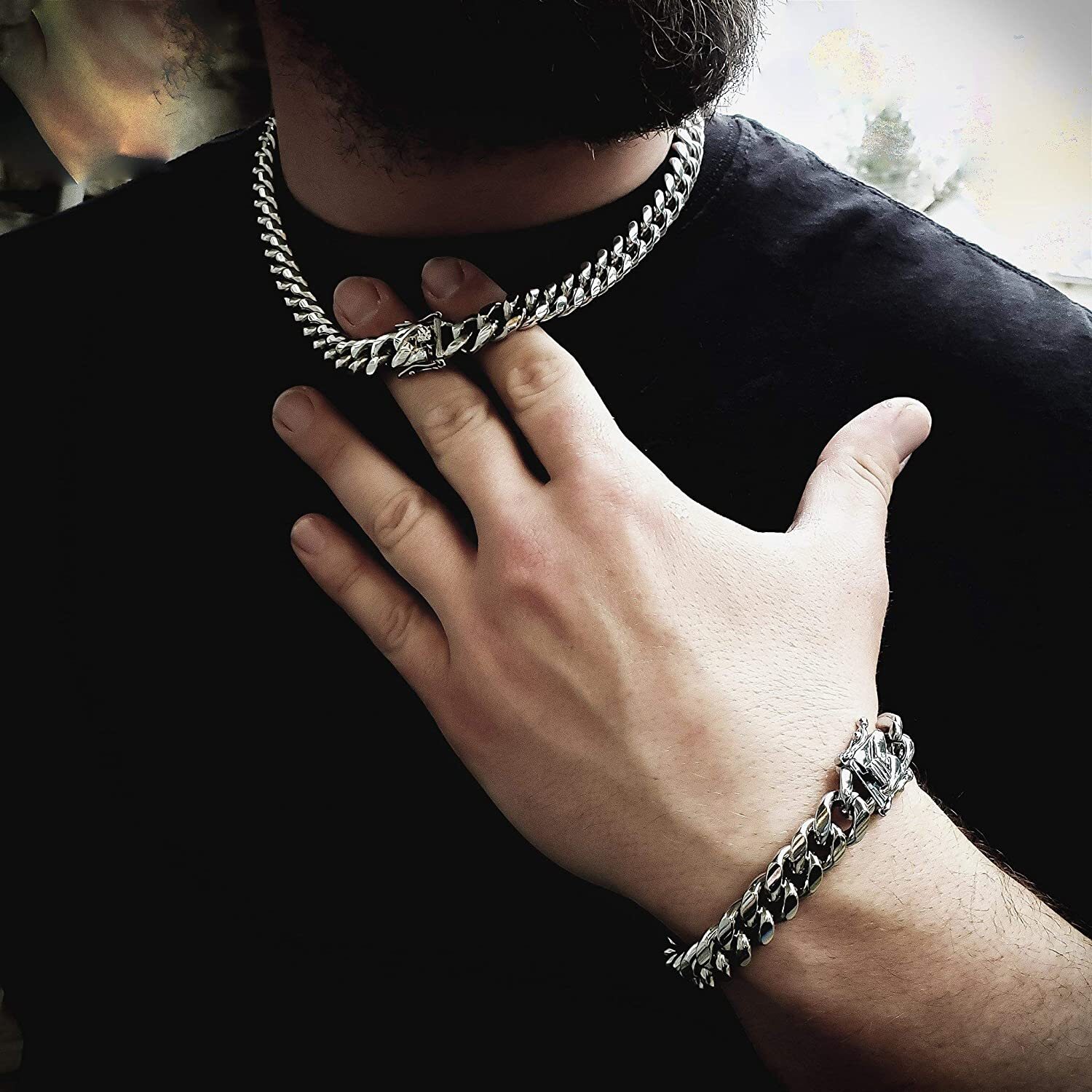 Men’s Heavy Silver Miami Cuban Link Bracelet Chain Stainless Steel 8mm-14mm