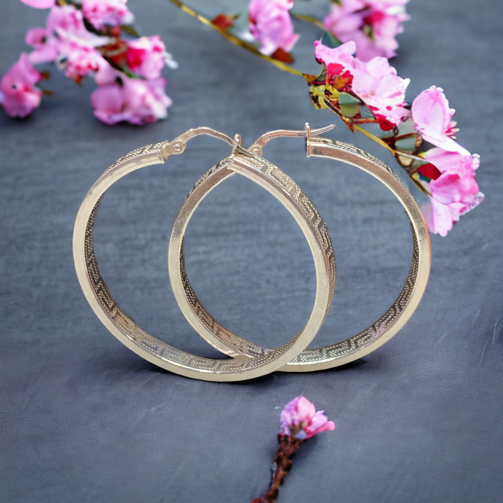 Sterling Silver Large Greek Key Hoop Earrings – Solid 925 Silver 1.75”- 7.7 Gram
