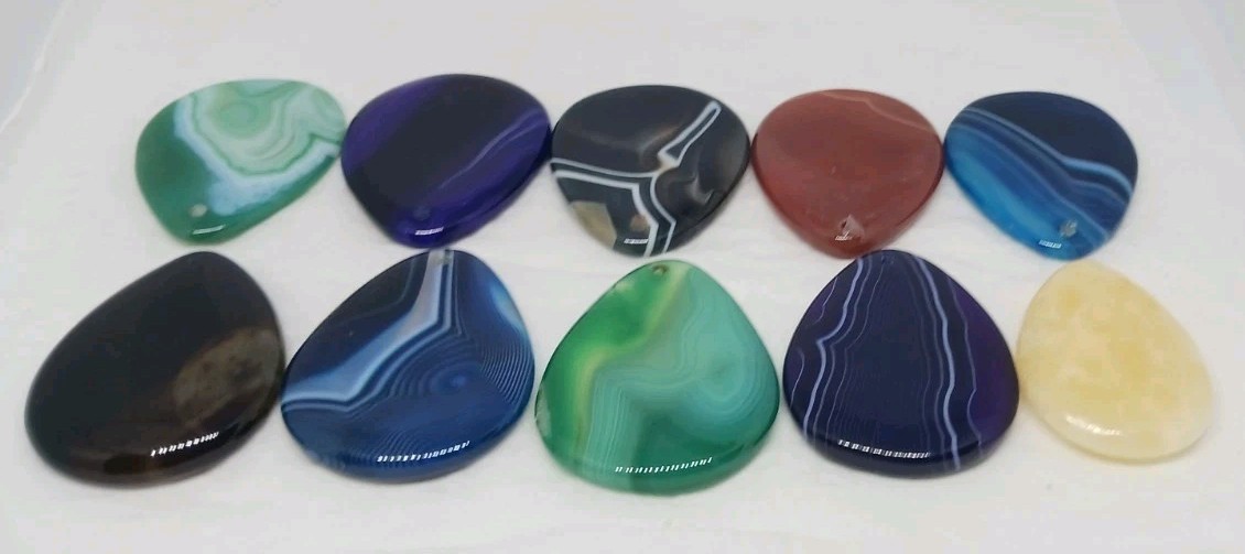 10 Gemstone Pendants Cabochon dyed drilled no bail jasper agate polished pendant