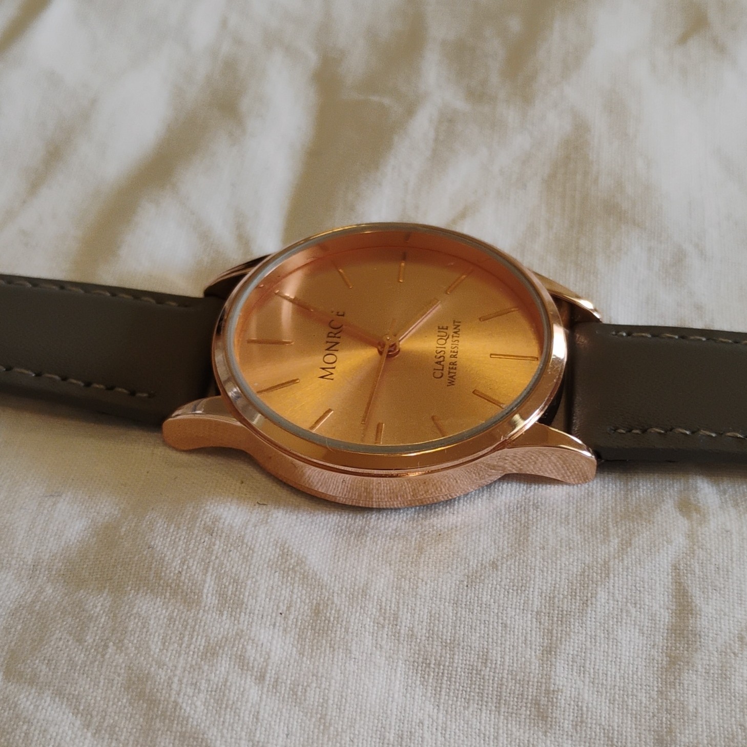 Monroe by Maestro Classique Quartz Analog Rose Gold Dial Gray Leather Strap