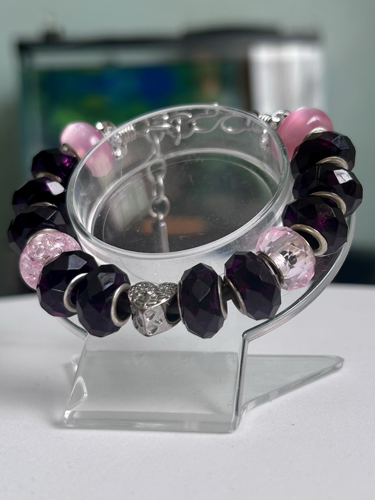 Handmade bracelet, made of leather and beads of various colors