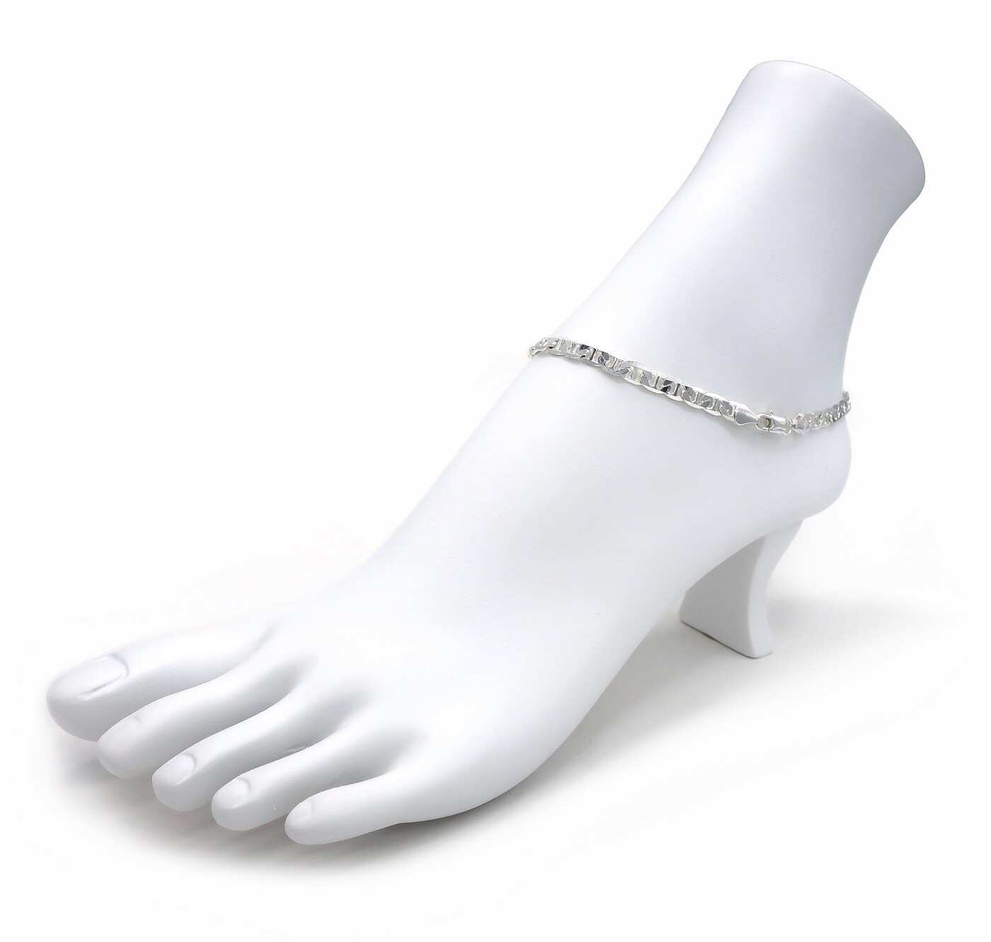 Classy Minimalistic Mariner Link Chain Quality Anklet Bracelet Silver Plated 10″