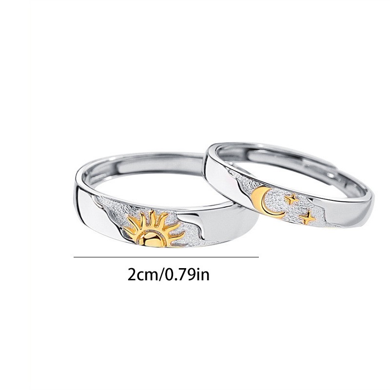 Adjustable Matching Wedding Bands Couple Promise Ring Set Sun Moon Star