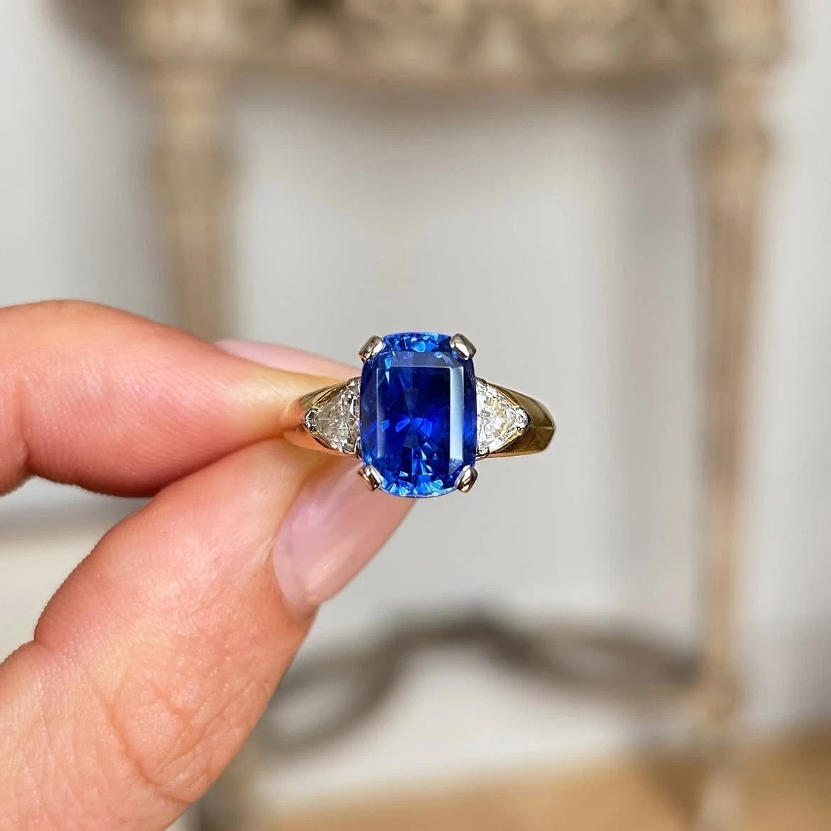 5.80 Ct Emerald Cut Natural Sapphire & Diamond Wedding Ring 14K Yellow Gold