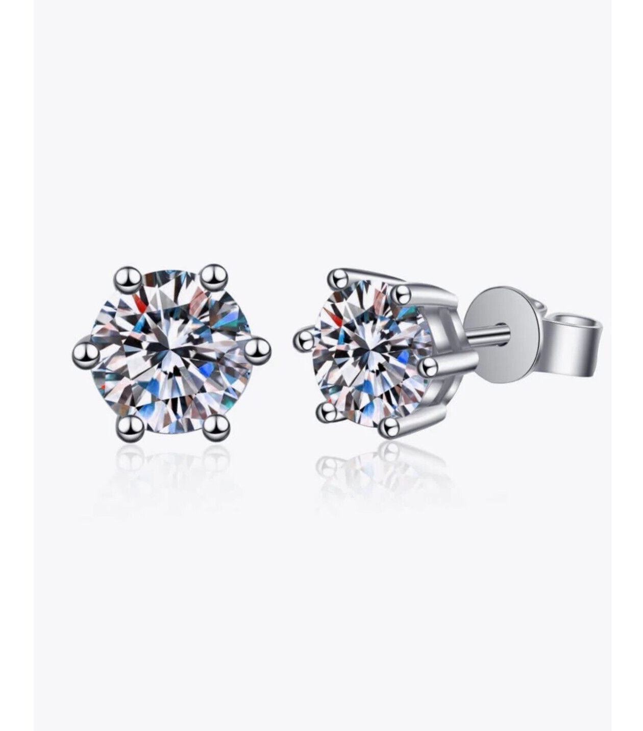 Sparkling 6 Prong White Sapphire Stud Earrings – Solid Sterling Silver – 3 ctw.