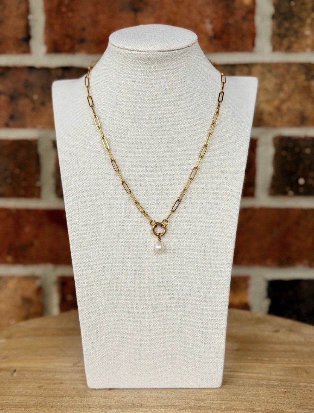 Paperclip Necklace with Pearl Charm