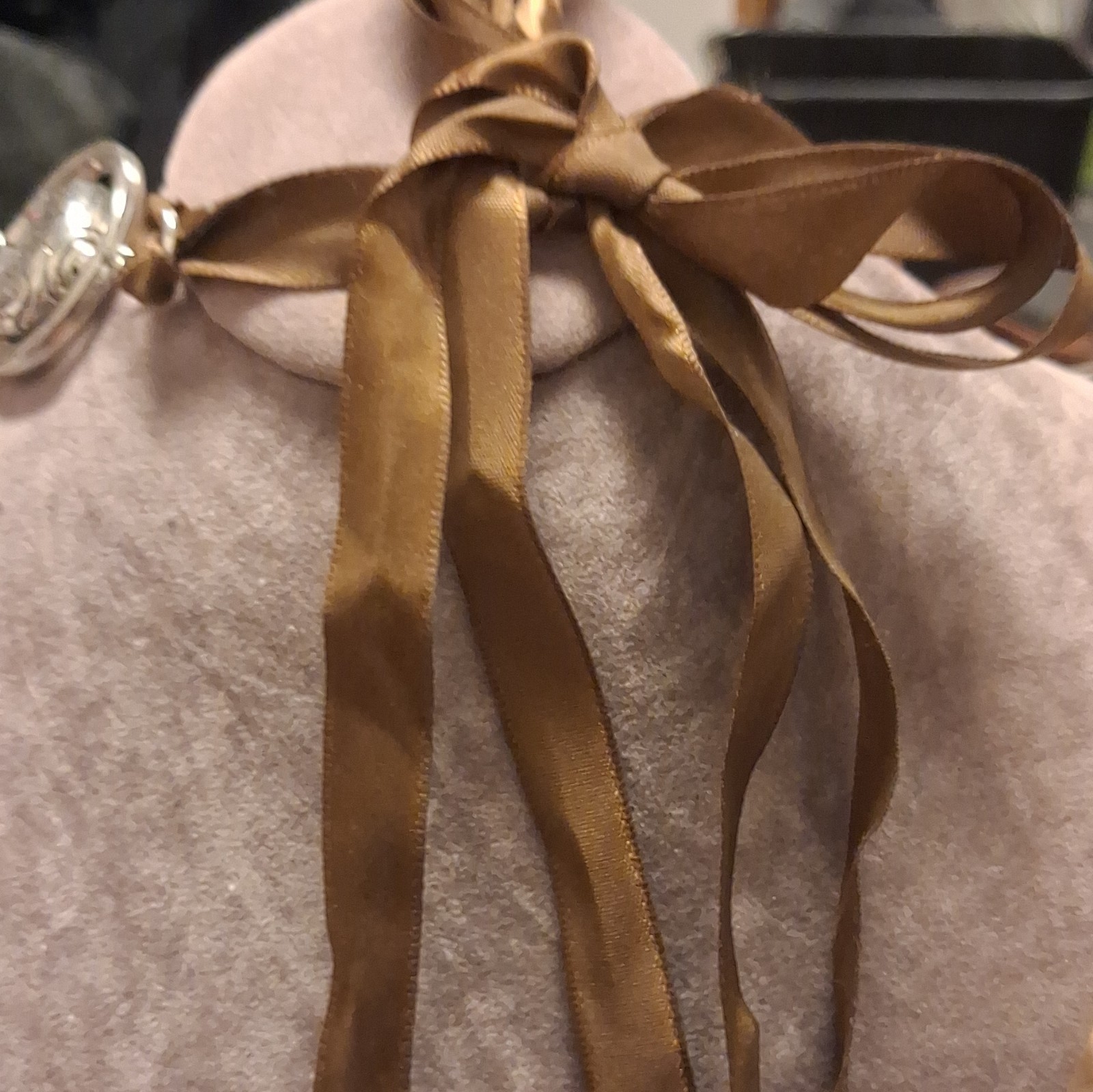 Layered Cable Chain Necklace Brown Round Simulated Pearl Satin Tie Adjustable