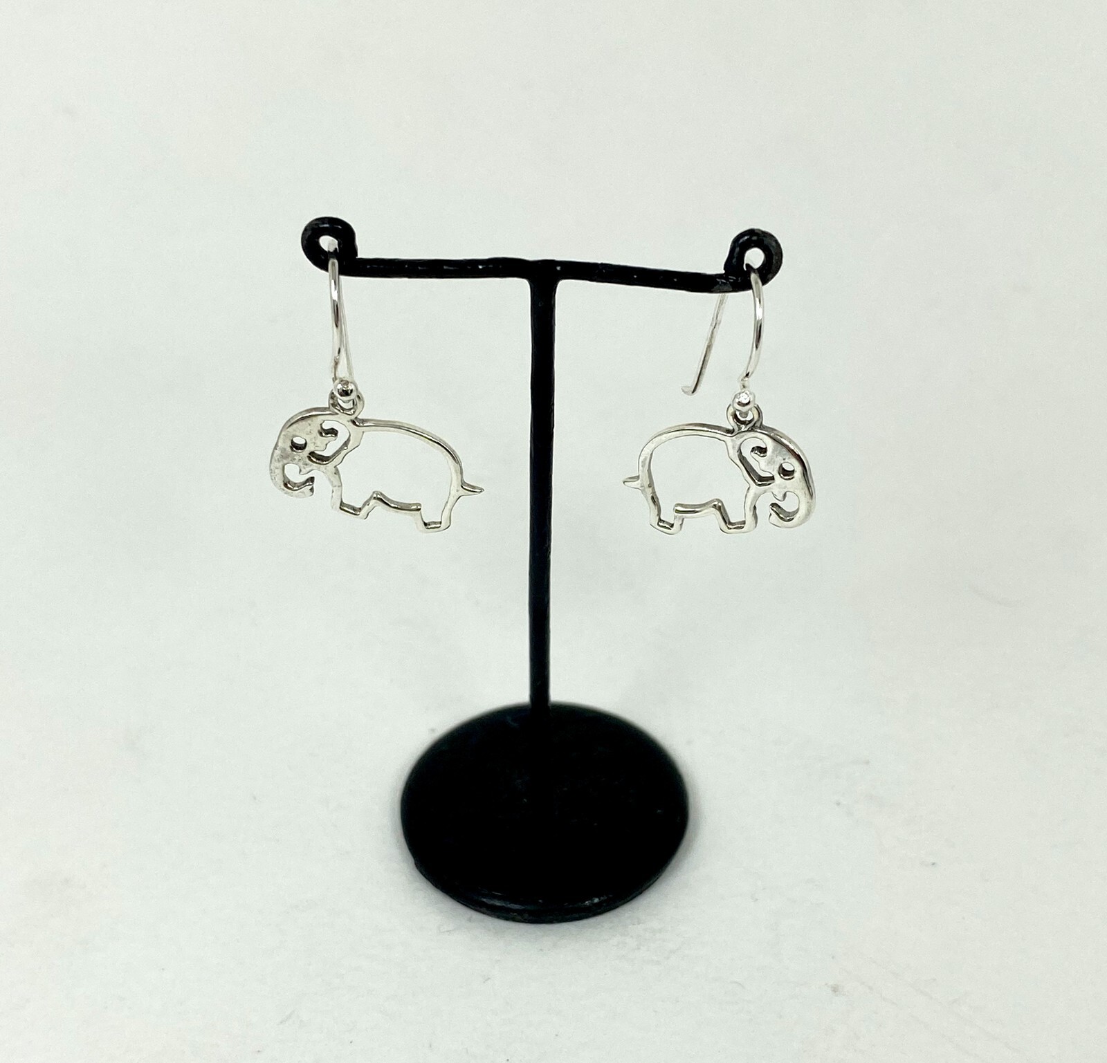 Minimalist Cutout Elephant Drop Earrings 925 Sterling Silver, Handmade Jewelry