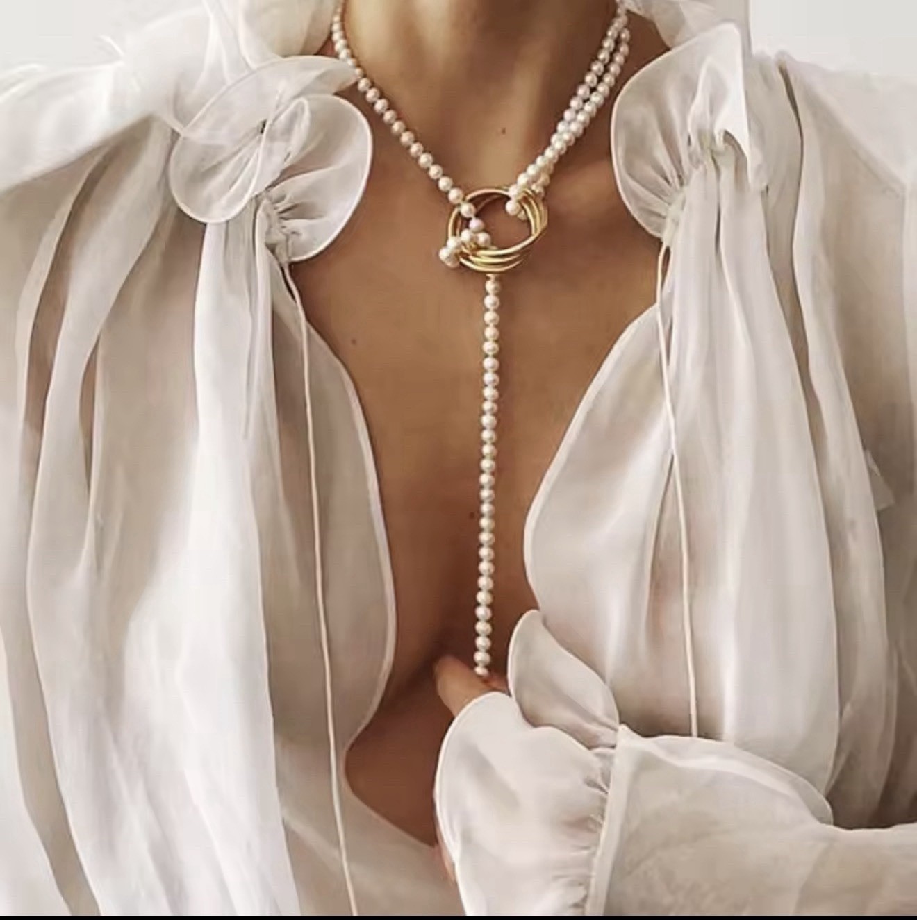 Pearl Fashion Pendant Necklace, Elegantly Beaded & Long Collar Chain Accessories