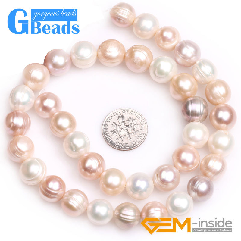 11-12mm Round Colourful Genuine Freshwater Pearl Gemstone Loose Beads Strand 15″
