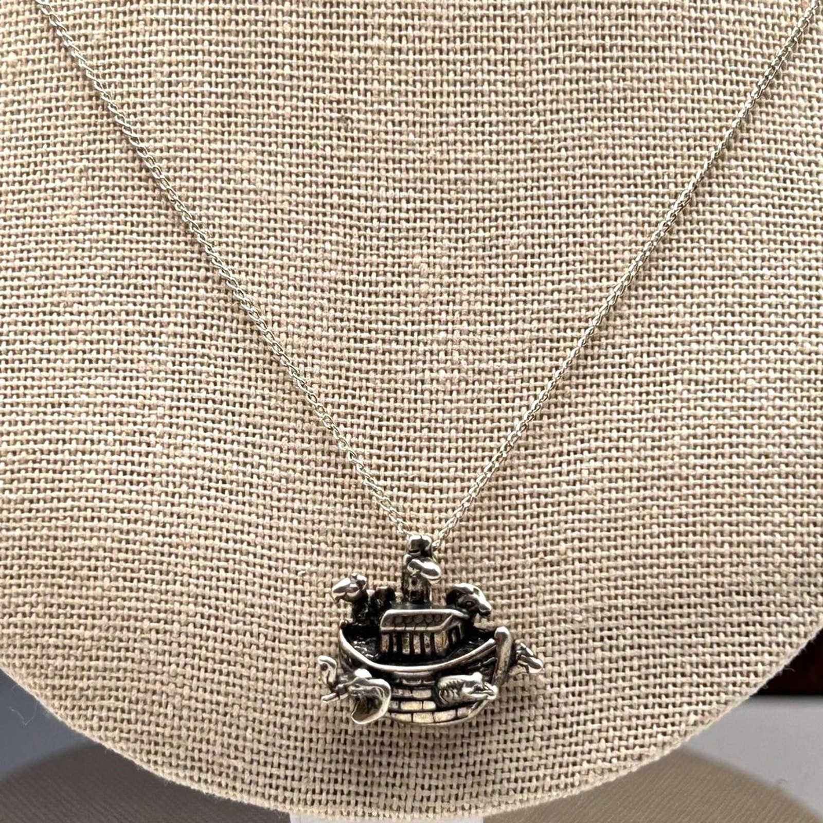 Sterling Silver Noah’s Ark Pendant on 20″ 925 Chain Religious Necklace