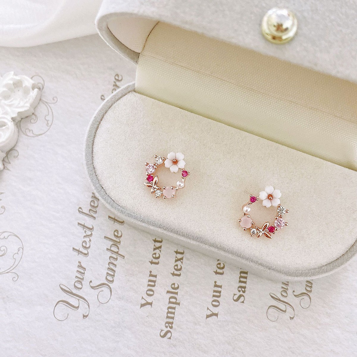 Natural Pearl Crystal Flower Post Earrings Rose Gold Butterfly Stud Earrings