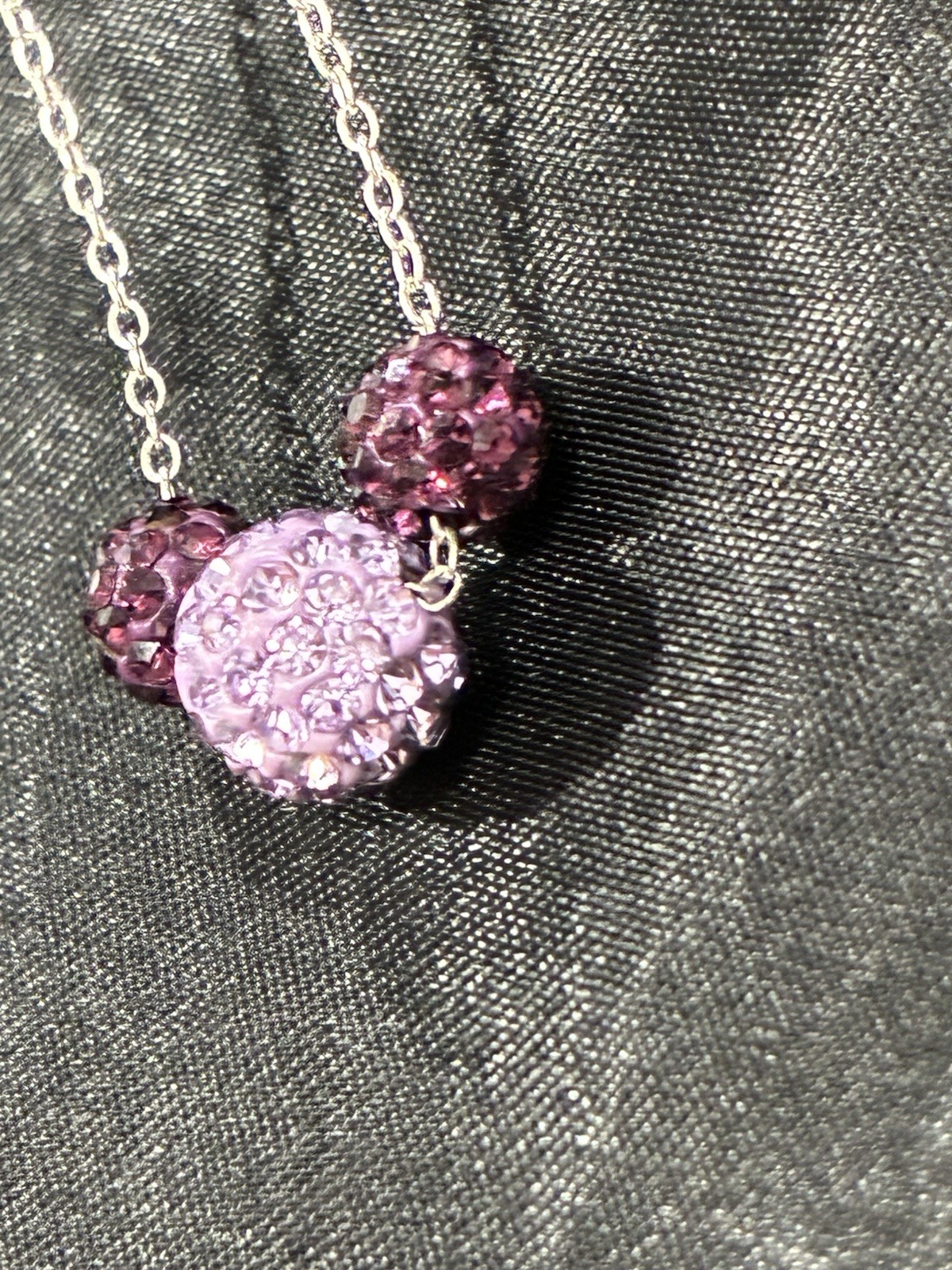 Sparkly & Dainty 19″ 925 Sterling Silver Purple Triple Charm Cluster Necklace