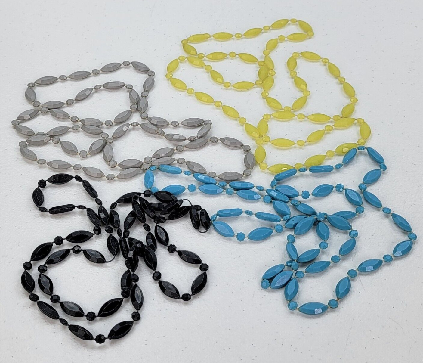 Vintage Lucite Style Faceted Acrylic Bead Necklaces Lot Endless Retro Mod 34 in