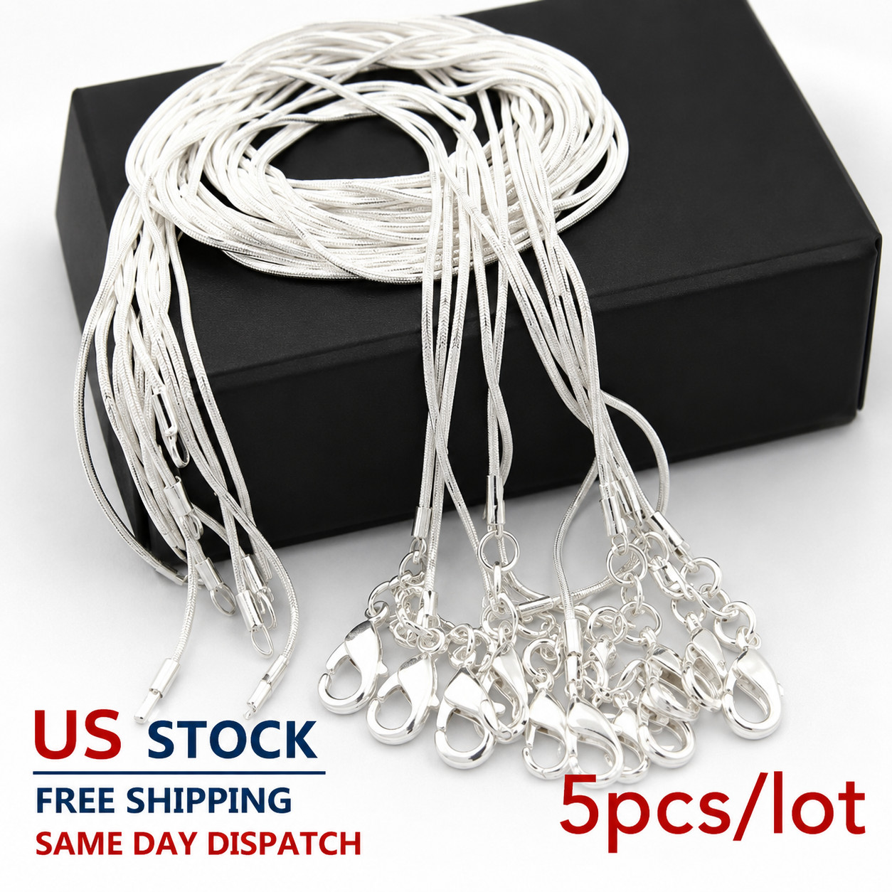 Wholesale 925 Sterling Solid Silver 1MM 16-30Inch Snake Chain Necklace