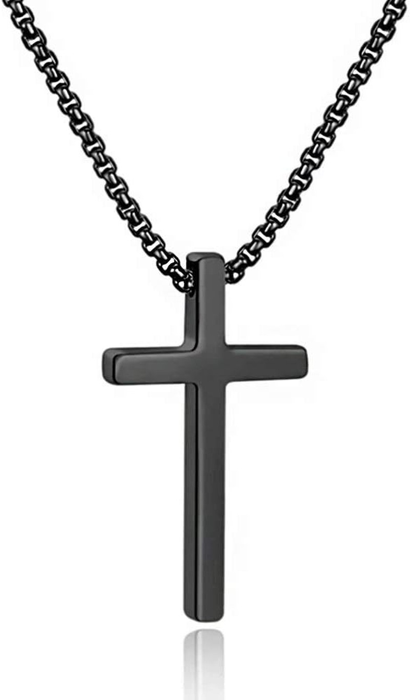 Cross Necklace for Men Teen Boys, Silver Black Gold Stainless Steel Plain Cross