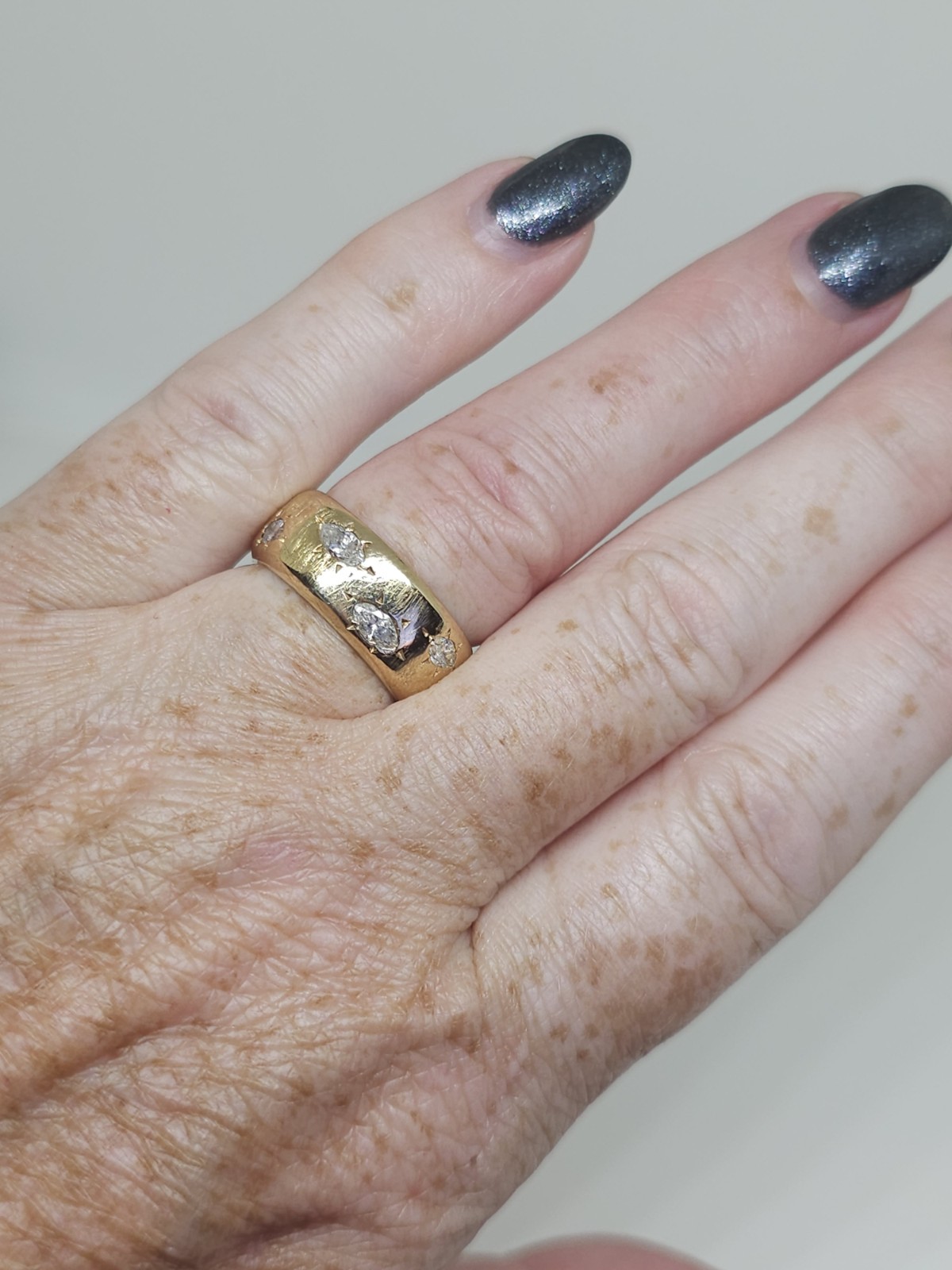 Custom Design 14k Yellow Gold 7.8 mm Wide Marquise Diamond Band 1ctw Size 5