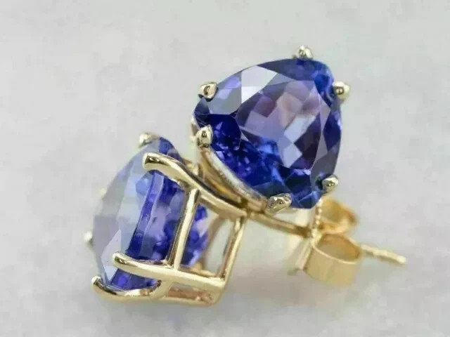 2CT Trillion Cut Lab-Created Blue Tanzanite Stud Earrings 14K Yellow Gold Plated