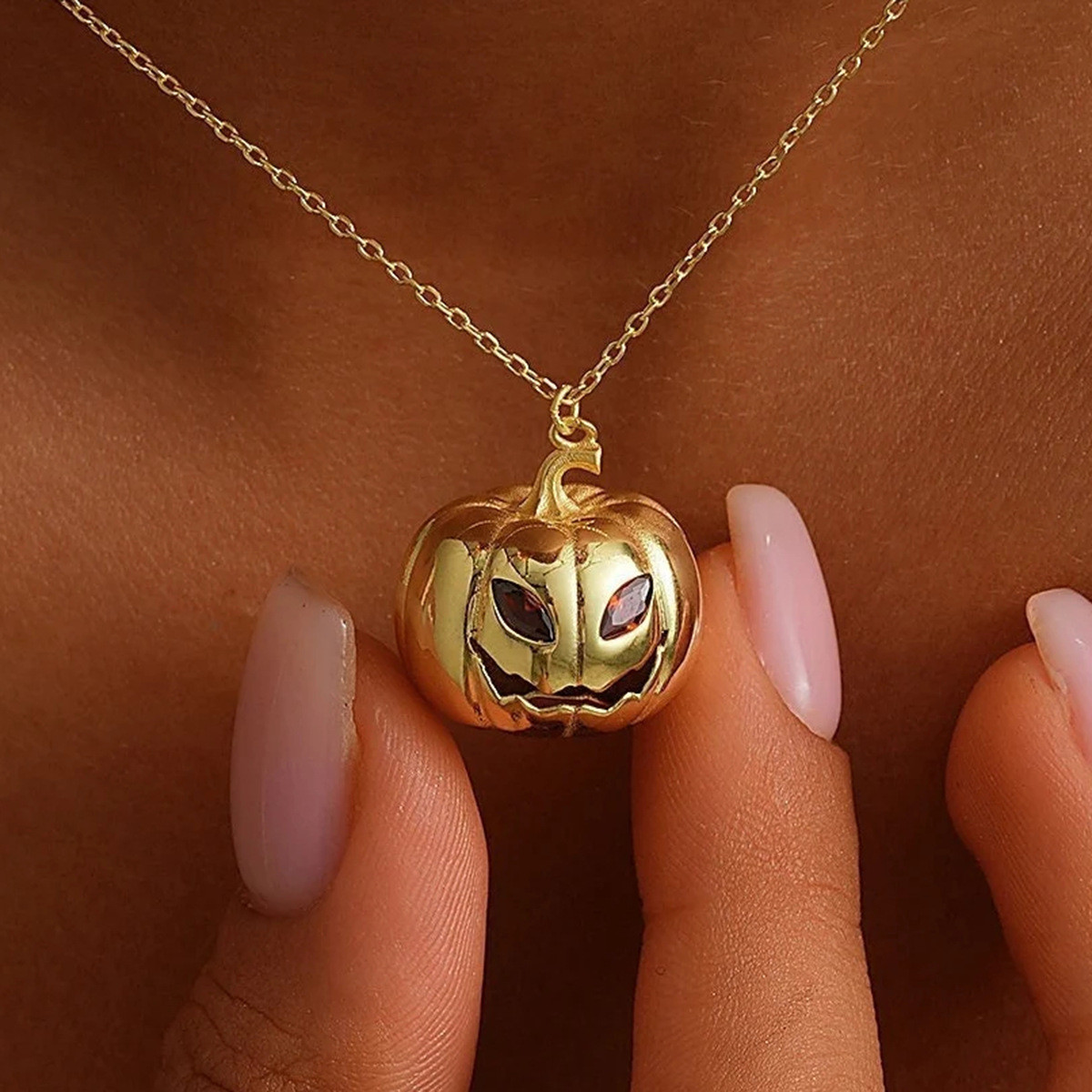 Pumpkin Pendant Gold Plated Cute Halloween Jewelry Spooky Charm Necklace Gift