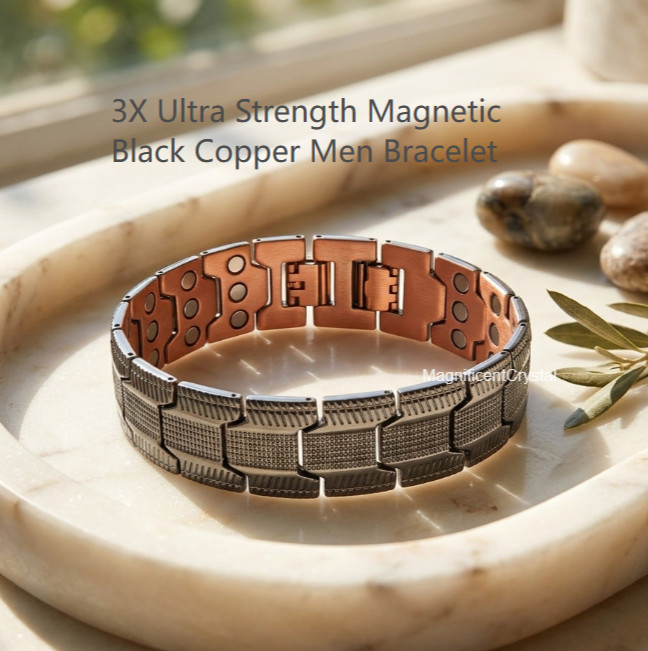 3X Ultra Strength Magnetic Black Copper Men Bracelet Vintage Therapy Energy Heal