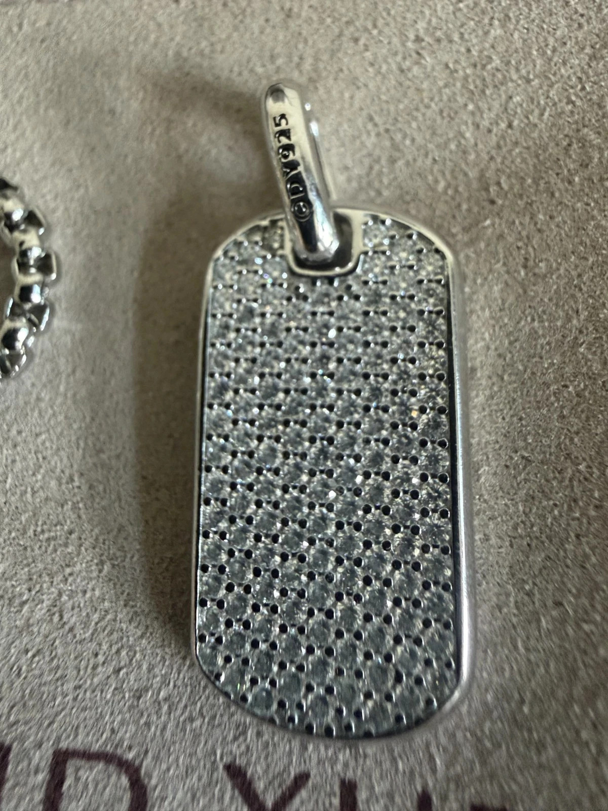925 Silver David Yurman Diamond Dog tag Pendant with 22″ Chain Necklace
