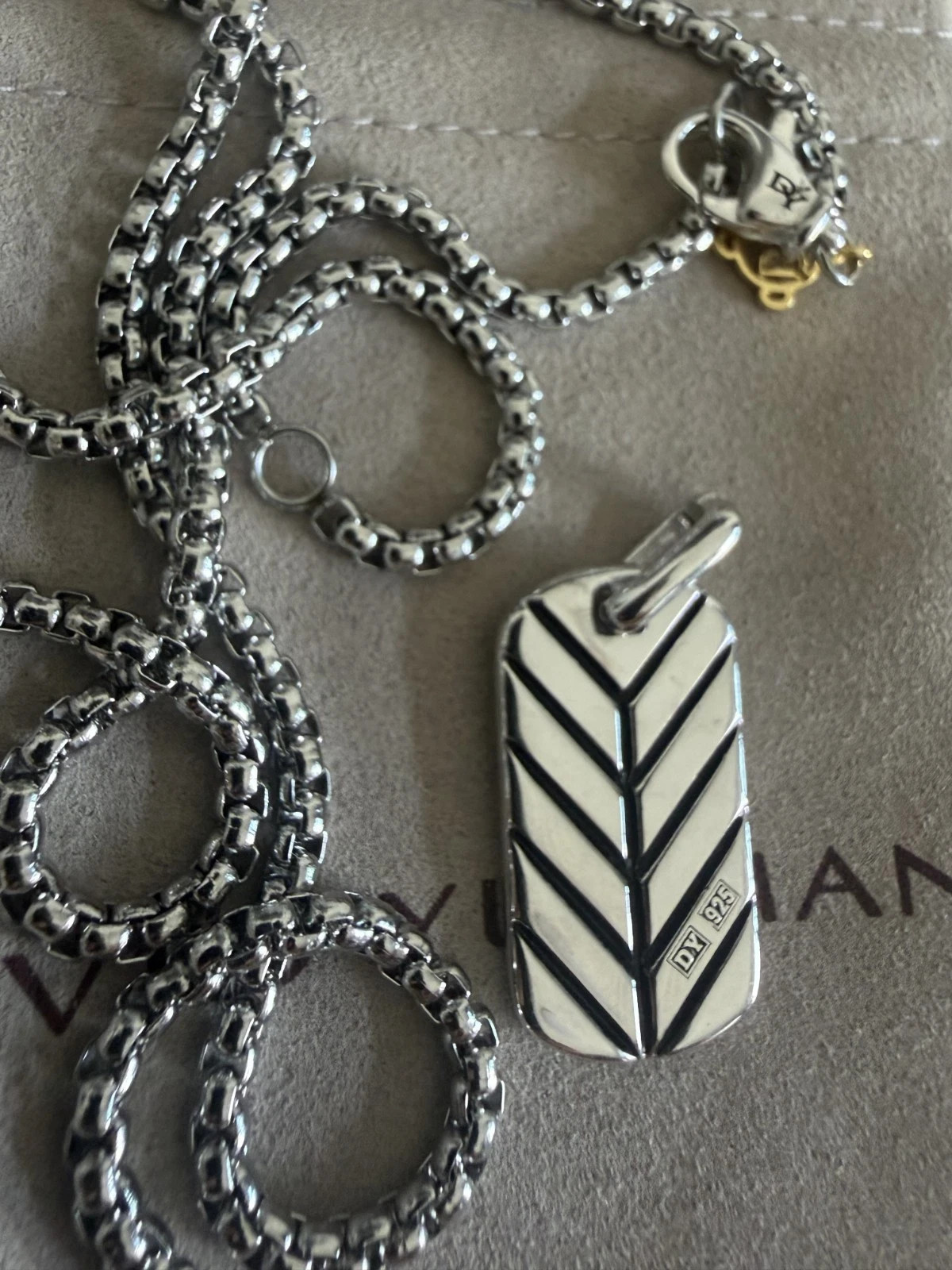 925 Silver David Yurman Diamond Dog tag Pendant with 22″ Chain Necklace