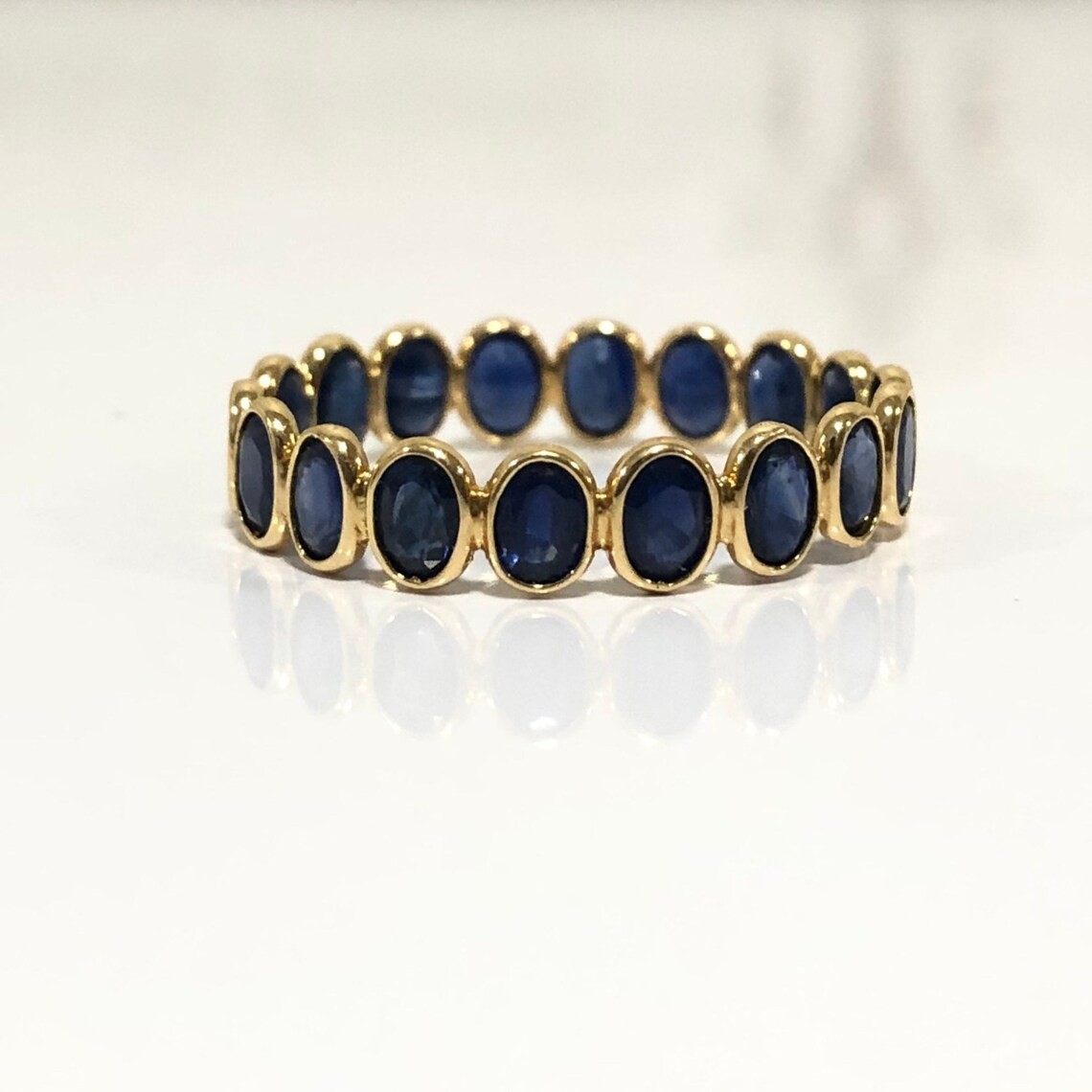 2Ct Lab Created Blue Sapphire Eternity Wedding Band Ring 14K Yellow Gold Plated