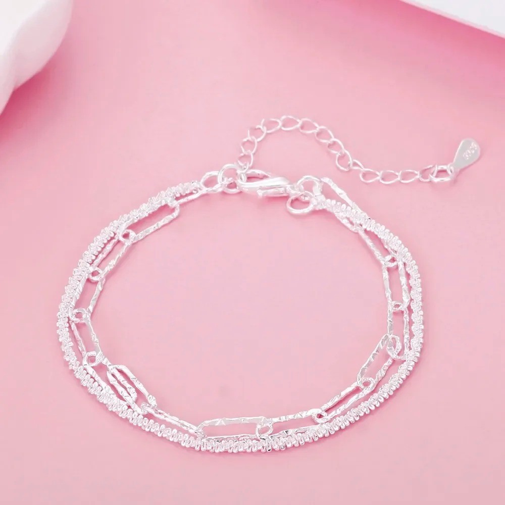 925 Sterling Silver Solid Chain Bracelet Women Men Wedding Gift Jewelry
