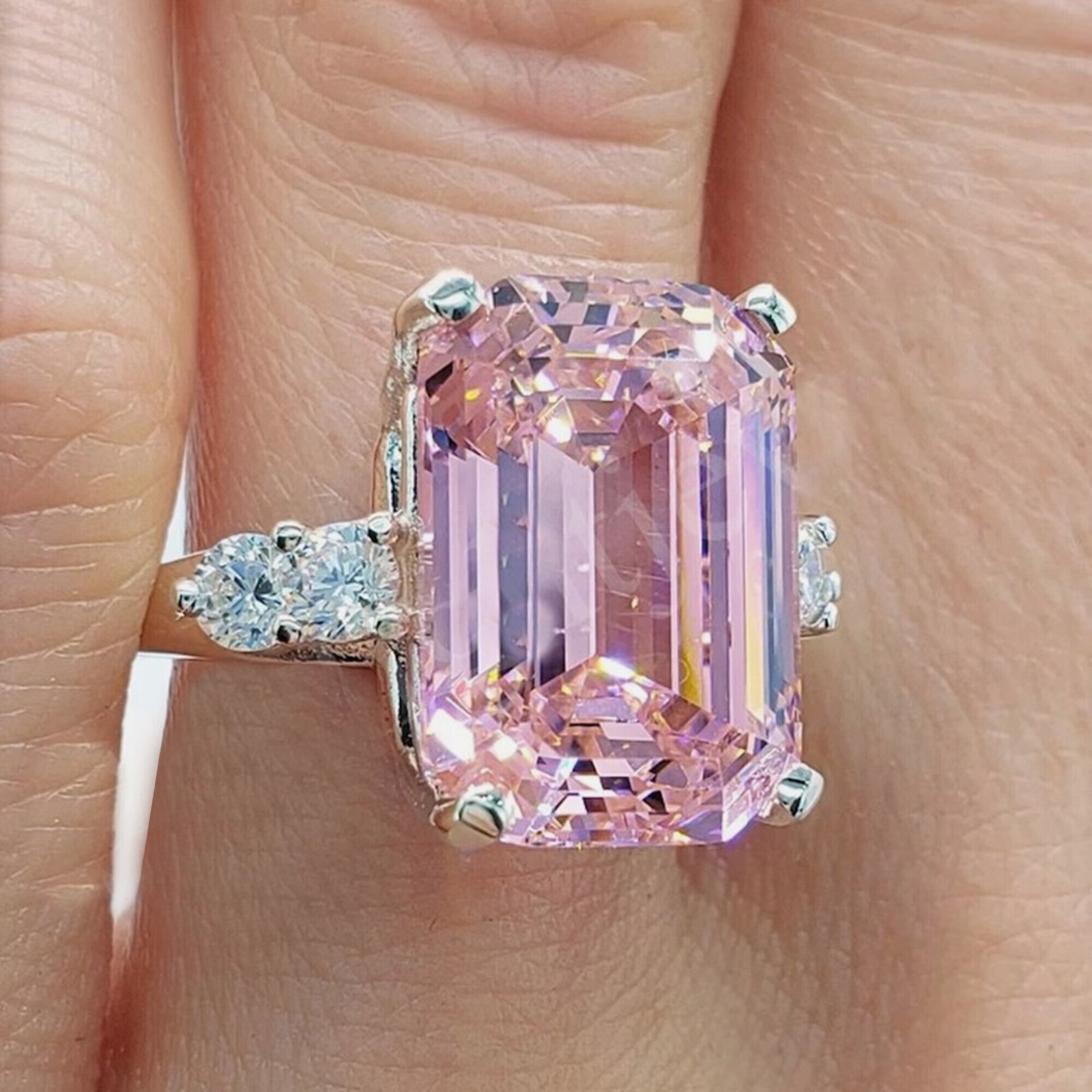 4.70 Ct. Pink Diamond Emerald Cut Ring 14K white gold Wedding Gift for Her
