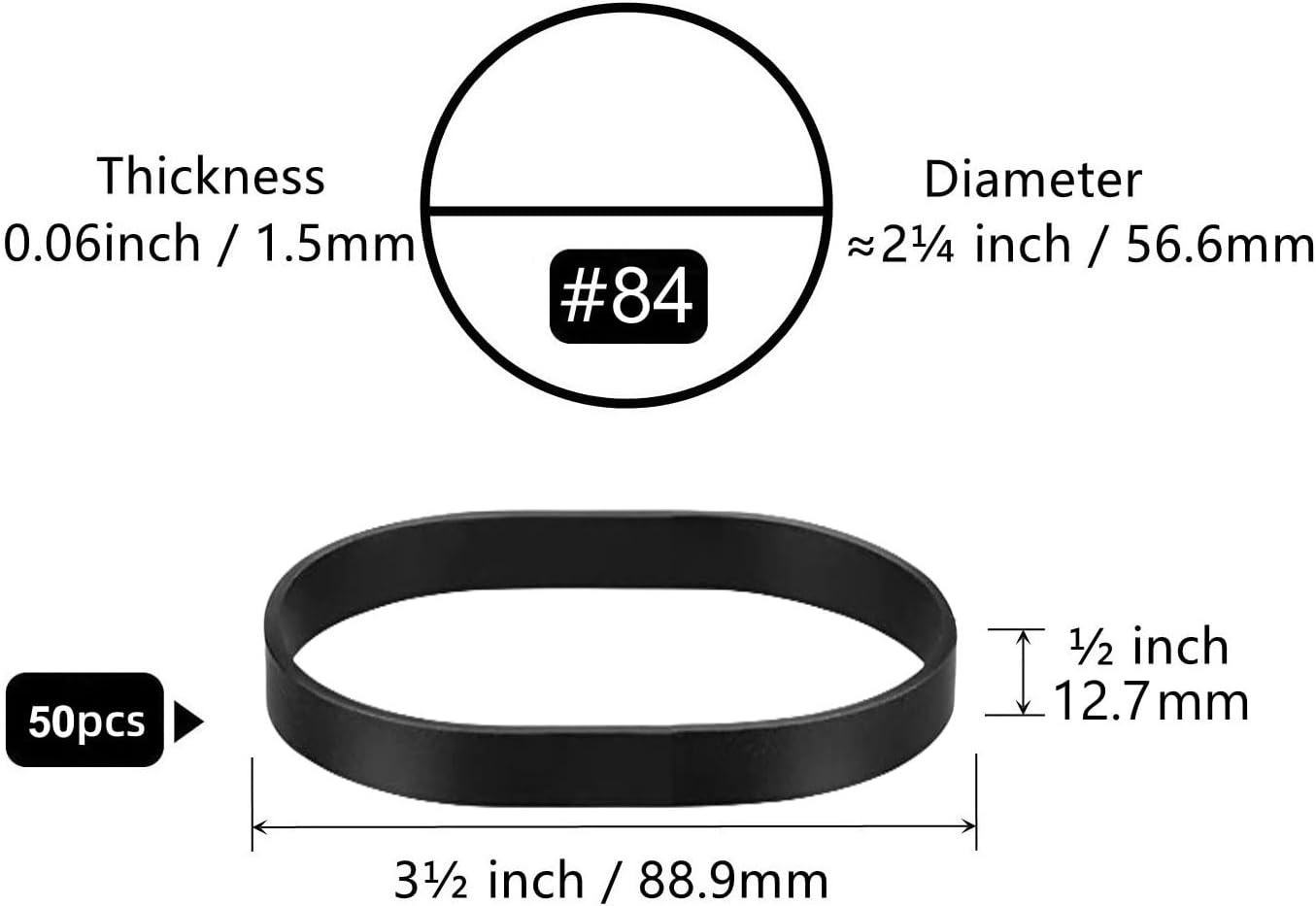 Tactical Rubber Bands Size #84, 50 Pcs Black Thick Wide Strong Heavy Duty Rubber