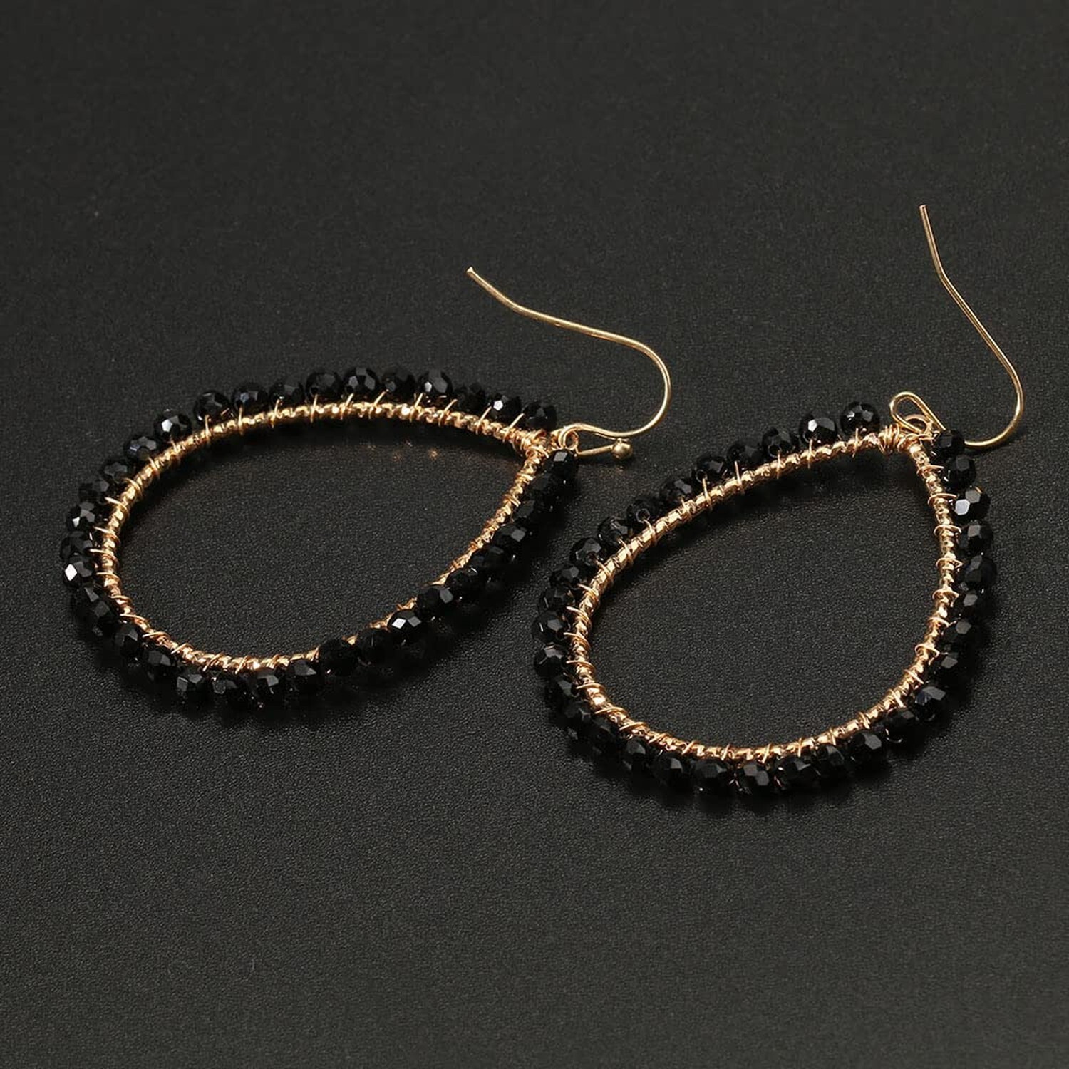 Bohemian Boho Beaded Teardrop Dangle Drop Earrings Hollow Sparkly Crystal Gol…