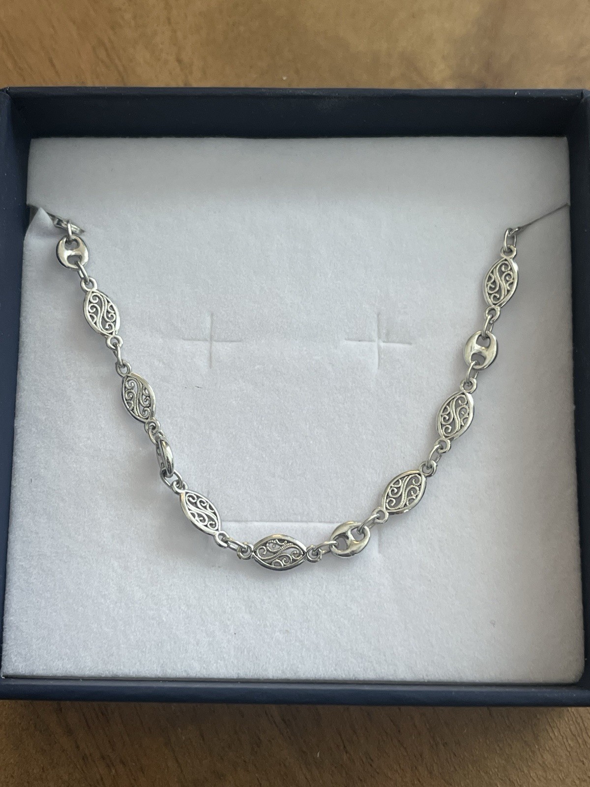 Vintage Design Sterling Marquise/Mariner Linked Anklet 10” Length 925 Silver