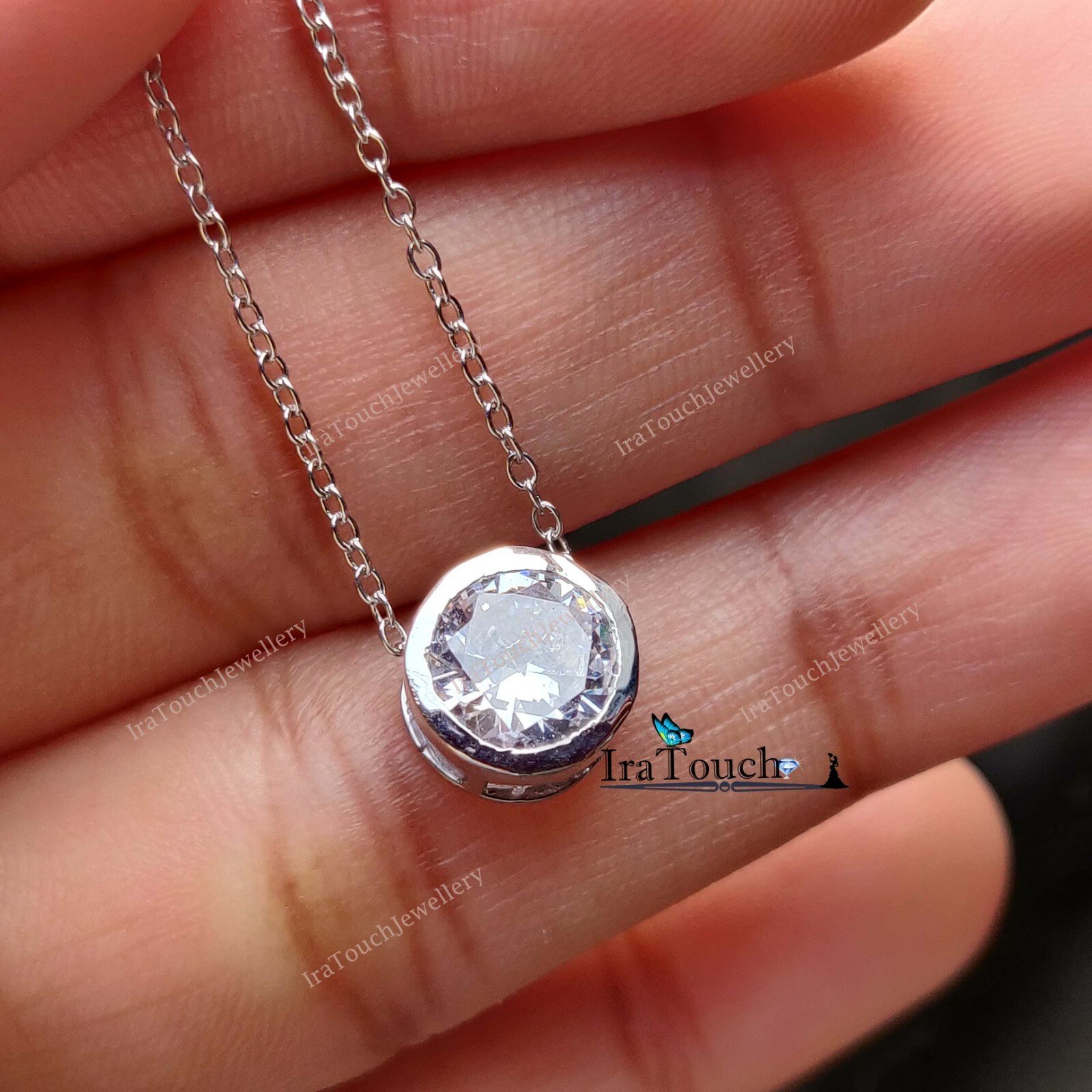 1Ct Round Cut Set Solitaire Lab Created Diamond Pendant 14K White Gold Finish
